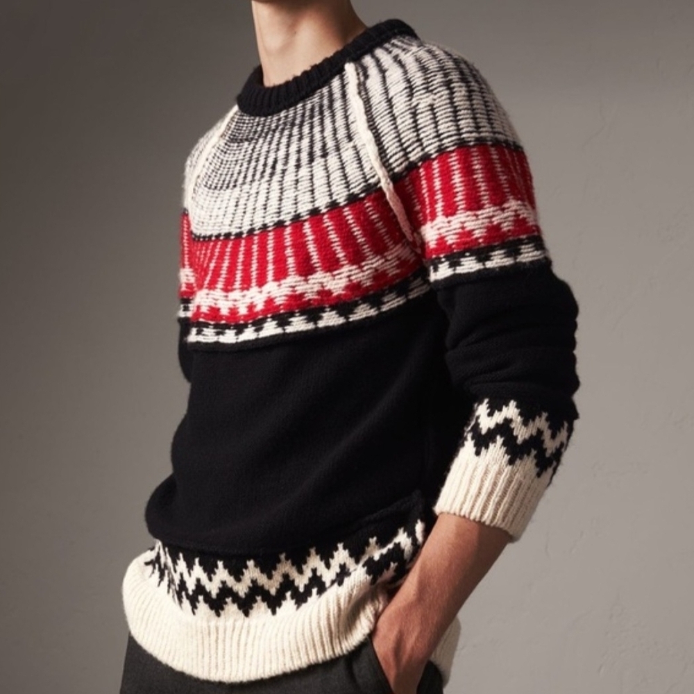 NWT Burberry Rycroft Fair Isle Cashmere Wool Knit Sweater